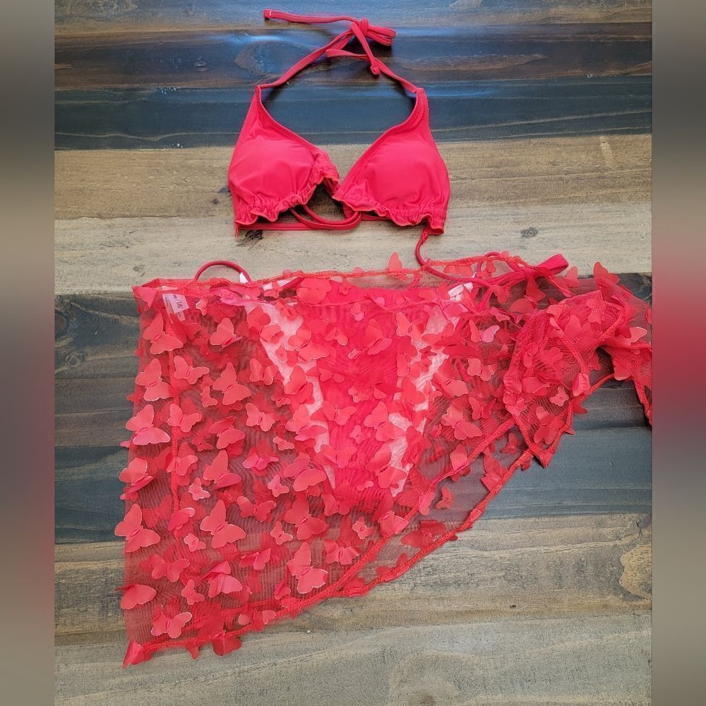 Blooming Jelly 3 Pieces Bikini Adjustable Tie Triangle Top Bottom Cover Up Siz M